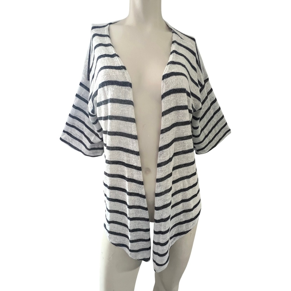 Lovely J Striped Kimono Cardigan S Open Front Cover Up Lightweight Coastal Beach